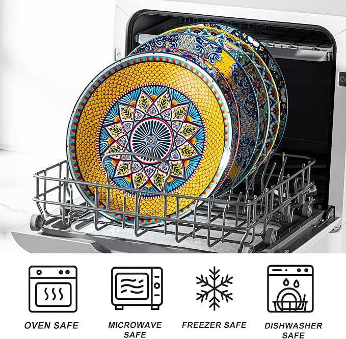 HENXFEN LEAD Boho Ceramic Dinner Plates Set of 6, 10.5 Inch | Assorted Patterns - Image 3