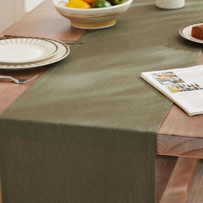 Rustic Cotton Linen Table Runner, 13x36 Inches Olive | Farmhouse Style Linen - Image 3
