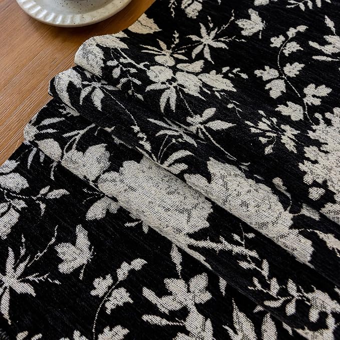 Floral Jacquard Dining Table Runner Black 13 x 82 Inch | Jacquard Flower - Image 6