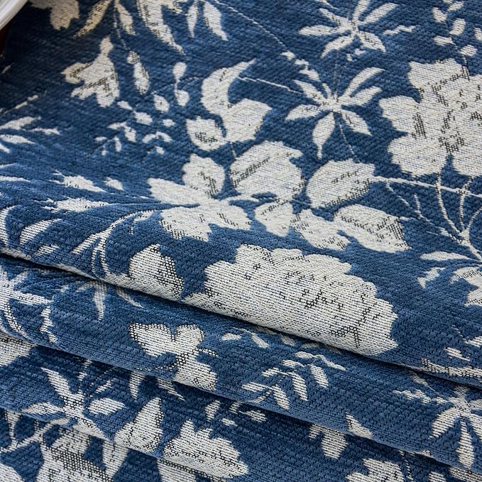 Botanical Jacquard Floral Dining Table Runner Blue 13 x 94 Inch | Jacquard - Image 6