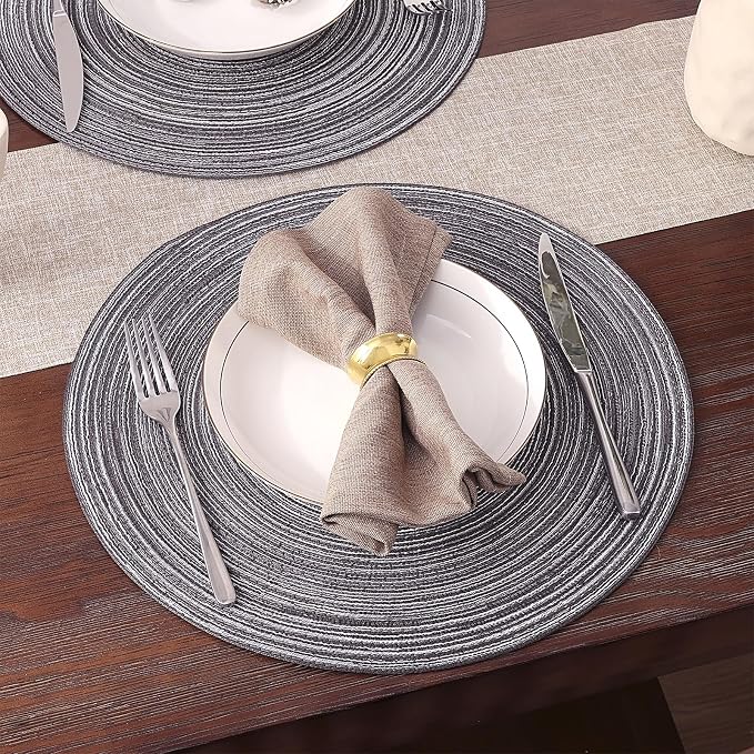 SHACOS Round Braided Placemats Set of 6 Round Table Mats 15 inch Cotton Washable - Image 3