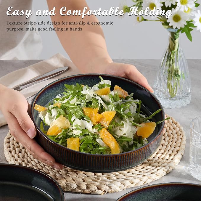 E-far Pasta Bowls Set of 6, 35oz Large Salad Bowl Plate - Image 4