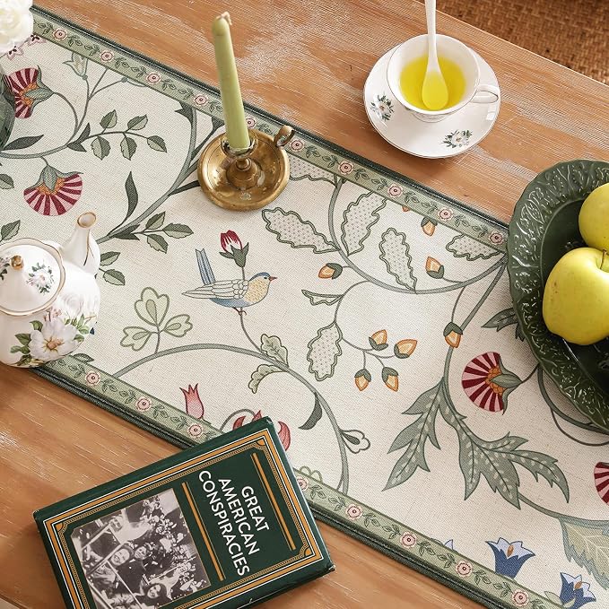 bilin gaier Designer French Linen Table Runner, Floral Pattern, Dining Table - Image 3
