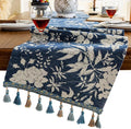 Floral Jacquard Dining Table Runner Long Blue 13 x 106 Inch | Jacquard Flower by HomeyHo