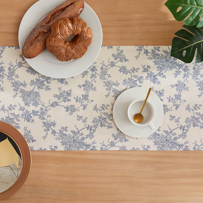 French Pastoral Farmhouse Table Runners, 13x90 Inch Blue | 100% Organic Cotton - Image 4