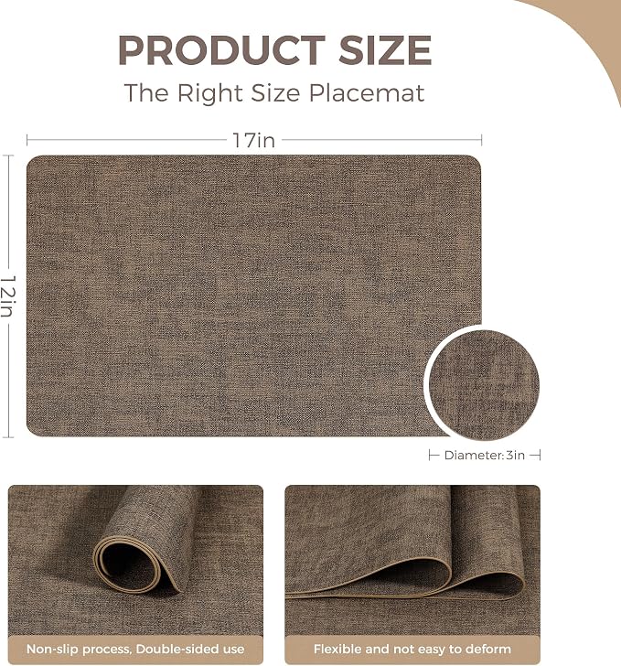 NCUE Vinyl Placemats Set of 12, Heat Resistant, Nonslip Faux Leather Waterproof - Image 4
