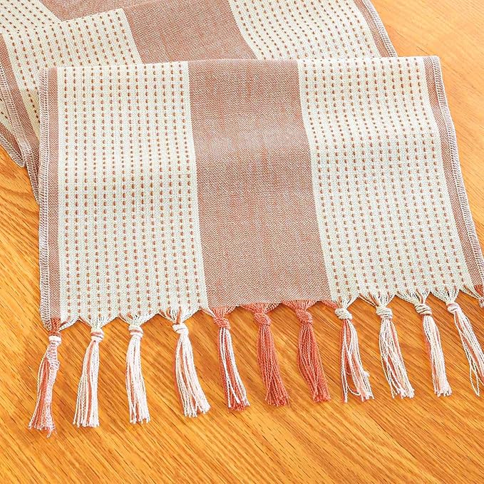 Orange Fall Table Runner 72 Inches Long, Boho Farmhouse Seasonal Thanksgiving by Niviy