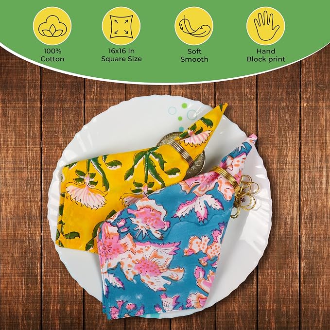 DIYANAIMPEX 10 Pc Cotton Cloth Napkins Hand Block Print Hand Made Size 16x16 - Image 2