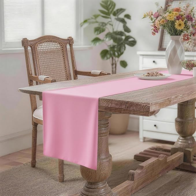 MEANMOY Pink Table Runner 90 Inches Long Waterproof Washable Table Runners | - Image 2