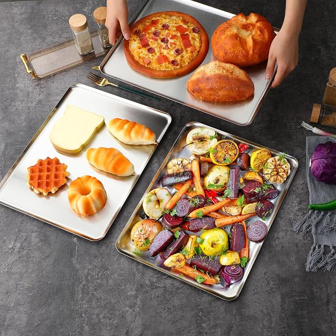 6 Pack Stainless Steel Tray 16 x 12 Inch Metal Food Serving Tray - Image 4