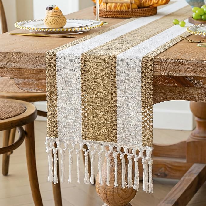 Boho Table Runner with Tassels Brown - Image 5
