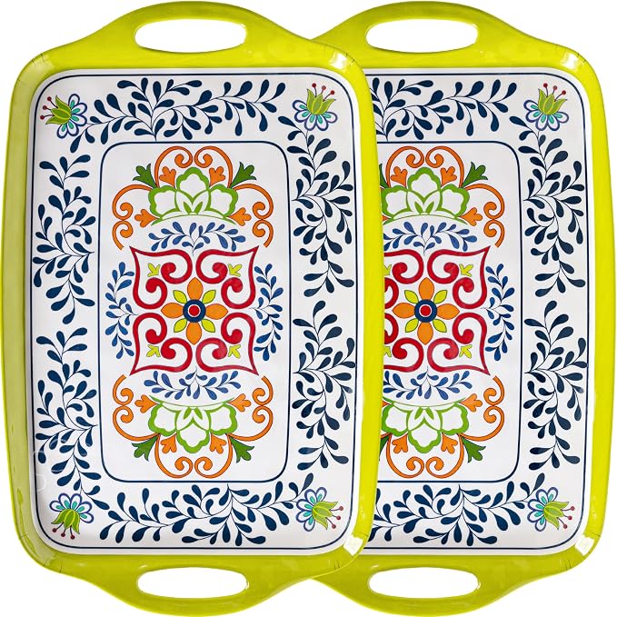 Large Serving Platter with Handles, 19”x12”Large Rectangular Melamine Serving by ZAROCRUS