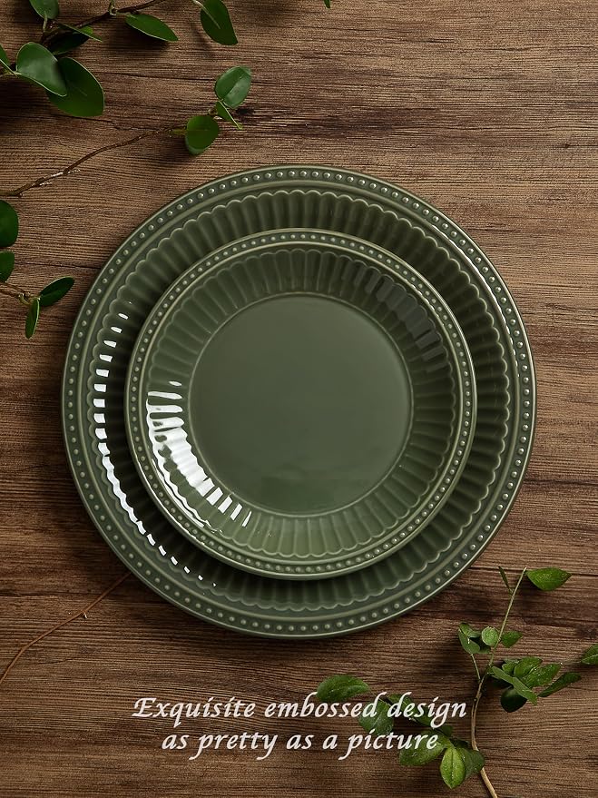 Famiware Ceramic Plates and Bowls Sets, Embossed Dishes Dinnerware - Image 4