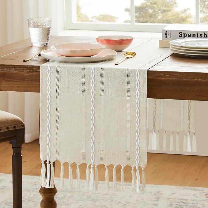 Hemstitched Farmhouse Table Runner, Cotton Linen Table Runners 108 Inches Long by Unknown