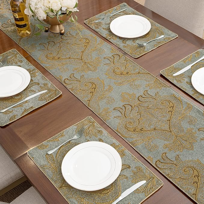 Loom and Mill Luxury Chenille Damask Table Runner 72 inches Long, 13x72 inch - Image 6