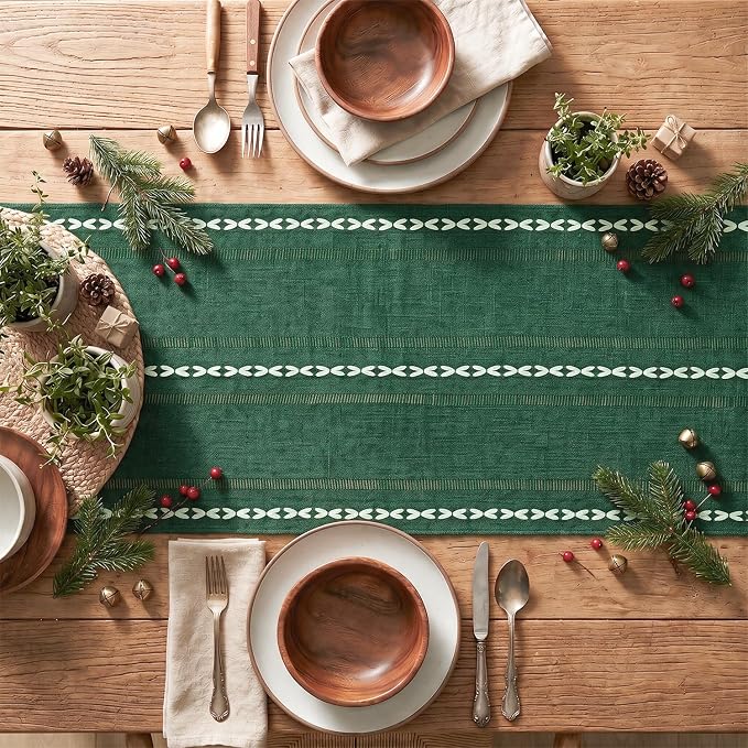 Artoid Mode Green Rustic Cotton Linen Christmas Table Runner, Seasonal - Image 6
