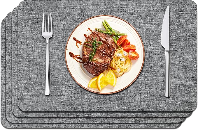 Maxpearl Faux Leather Placemats Set of 4, Light Grey | Waterproof by Maxpearl