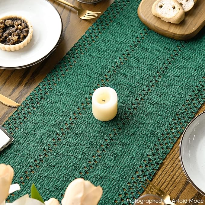 Artoid Mode Dark Green Woven Farmhouse Hollow Table Runner 12x36 Inch | Holiday - Image 8