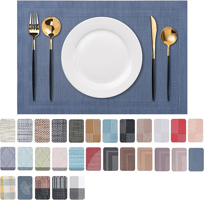 Placemats Set of 6 Washable Indoor | Outdoor Vinyl Place Mats by CADONO