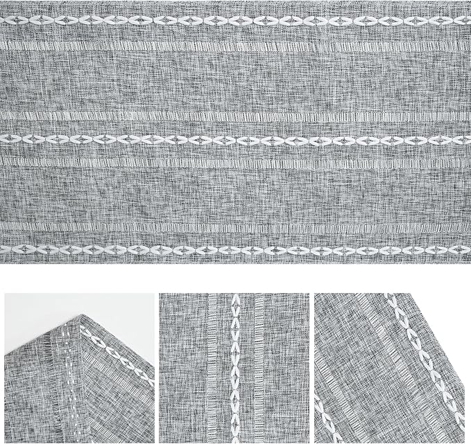 Artoid Mode Dark Grey Rustic Cotton Linen Table Runner, Seasonal Embroidered - Image 5