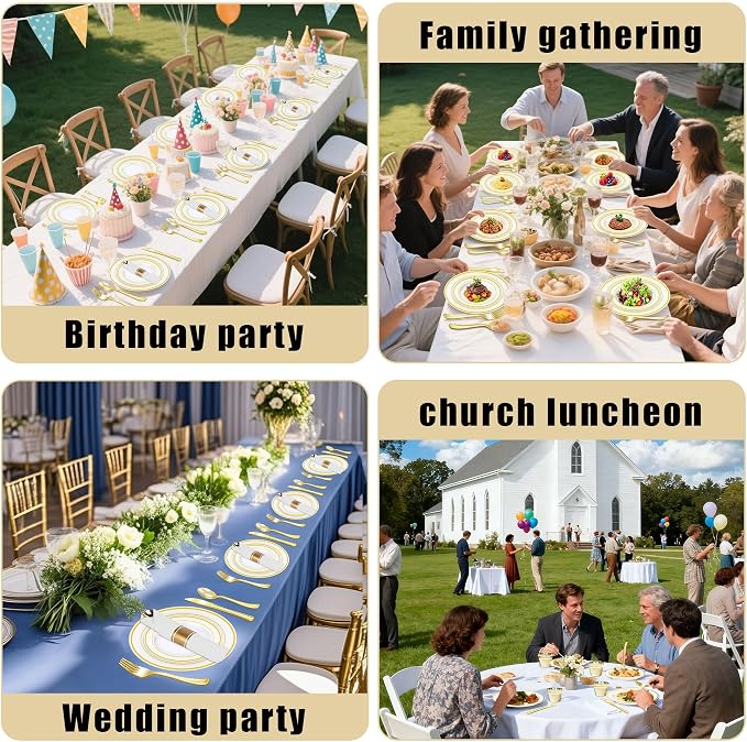 Zcaukya 350 PCS Gold Plastic Dinnerware Set - Image 5