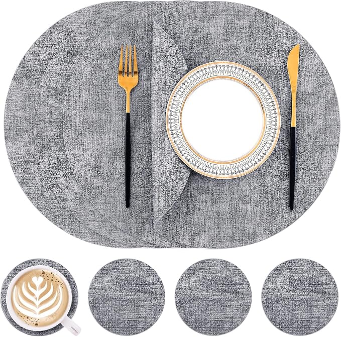 Homaxy Round Faux Leather Placemats and Coasters, Wipeable Place Mats, by Homaxy