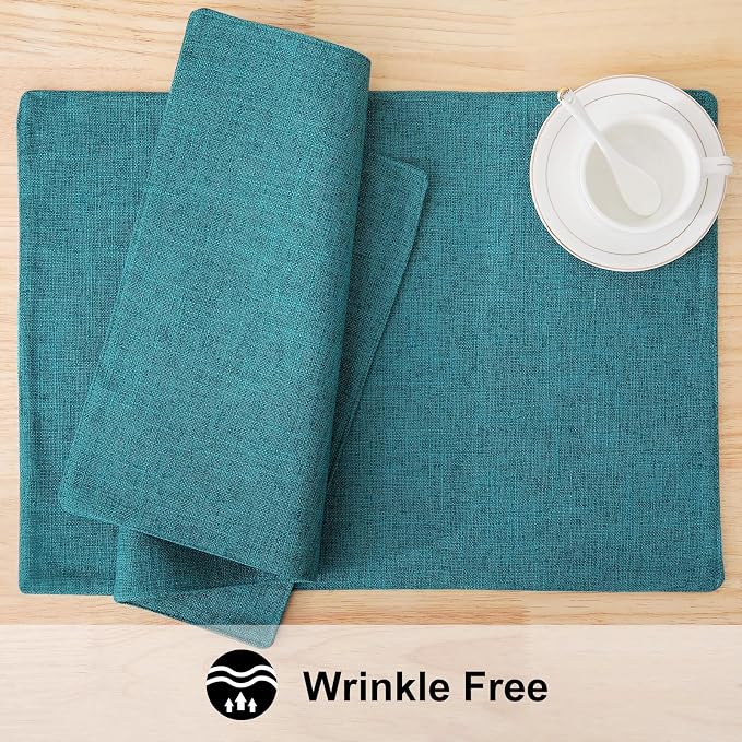 Faux Cotton Linen Placemats Set of 8, Cloth Washable Farmhouse Dining Table Mats - Image 5