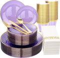 Rubtlamp 175 Pcs Purple Plastic Dinnerware Set, Hammered Party Platos, Plates by Rubtlamp