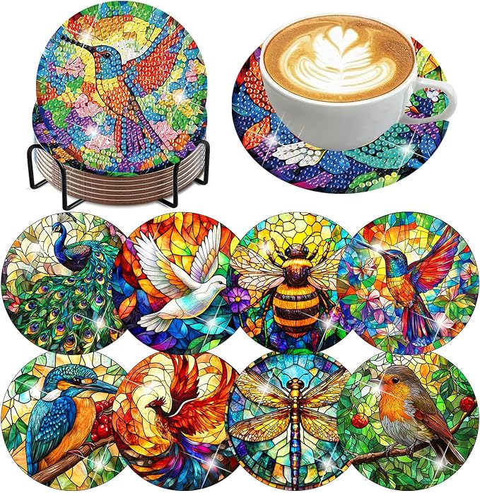 8 PCS Spring Diamond Art Coasters Kits Animals Diamond Painting Coaster | by Benjenes