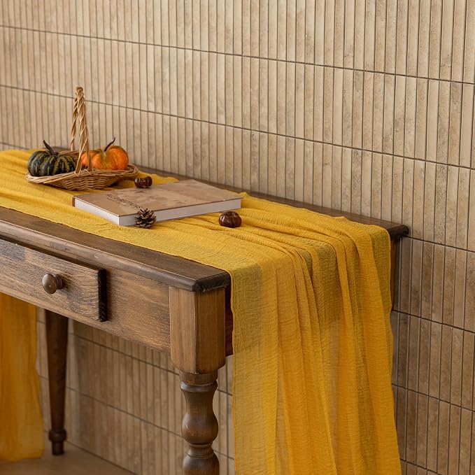 10Pcs Fall Orange Cheesecloth Table Runner 120 Inch Party Home Decor | - Image 5