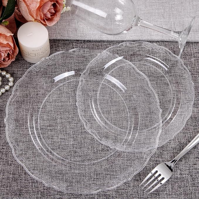 U-QE 60PCS Clear Plastic Plates - Image 8