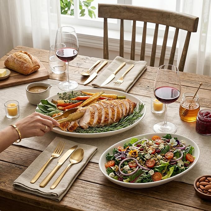 Oval Serving Platters Set of 2, Large Wide Ceramic Serving Dishes - Image 5