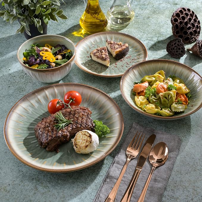 Gibson Elite Mayfair Bay 16-Piece Embossed Double Bowl Dinnerware Set, Service - Image 5