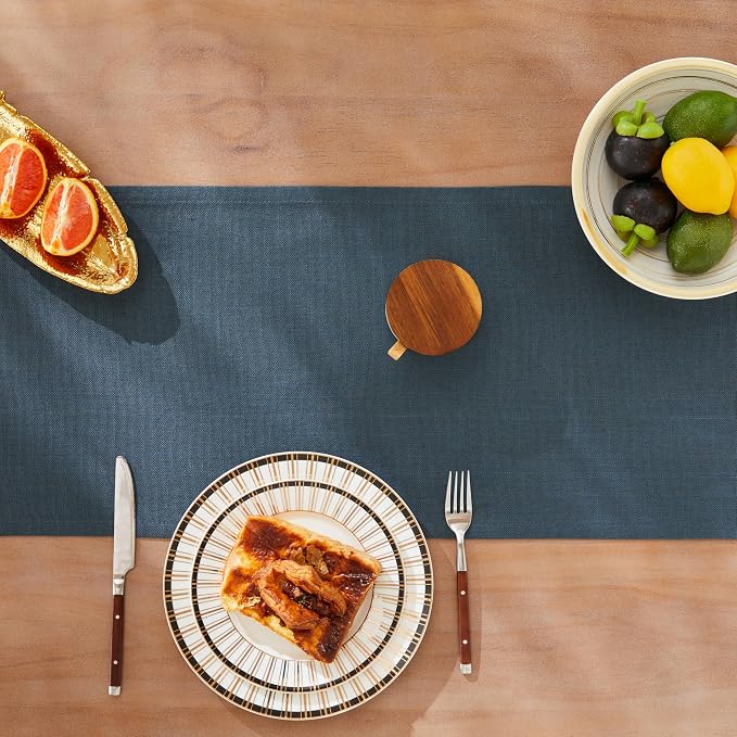 Rustic Cotton Linen Table Runner, 13x108 Inches Navy | Farmhouse Style Linen - Image 5