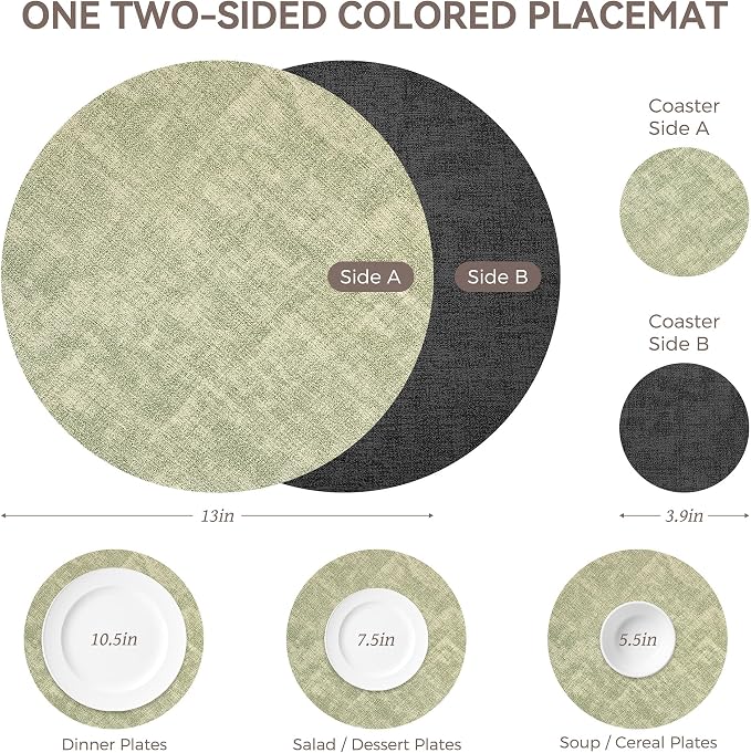 NCUE 13" Faux Leather Round Placemats Set of 4, Reversible Dual-Color | - Image 4