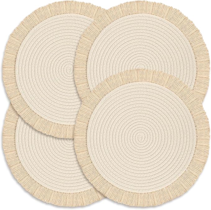 Round Placemats Set of 4 Table Mats 13Inch Washable Cotton Heat Resistant by Lucomb