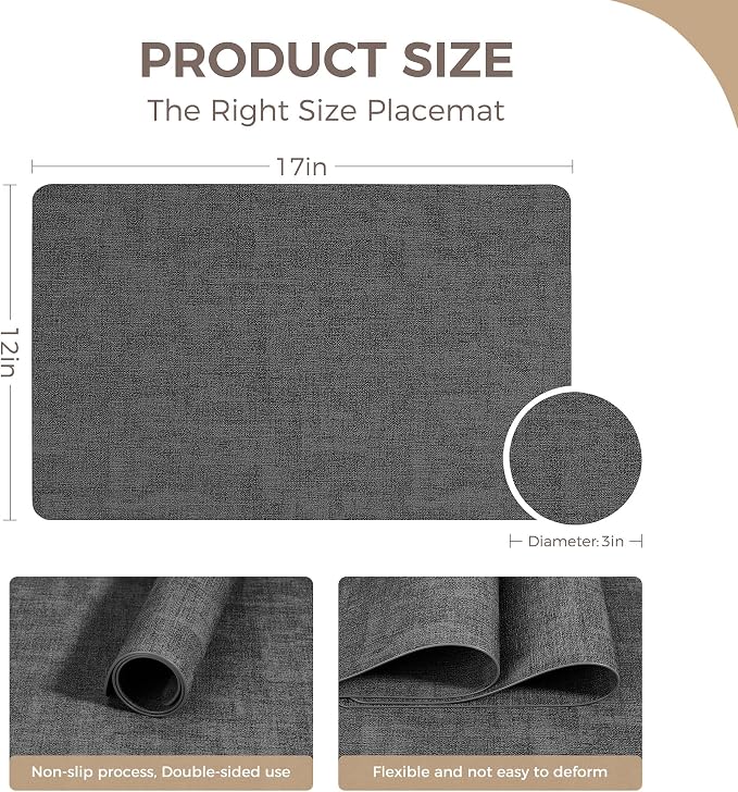 NCUE Vinyl Placemats Set of 4, Heat Resistant, Nonslip Faux Leather Waterproof - Image 4