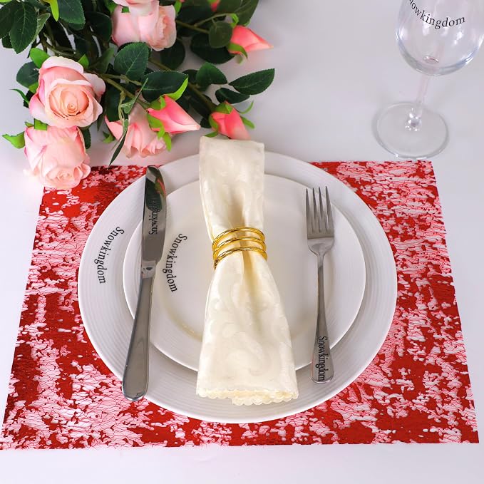 Snowkingdom Red Sparkly Table Runner Glitter Sequin Glitter Metallic Foil Mesh - Image 6