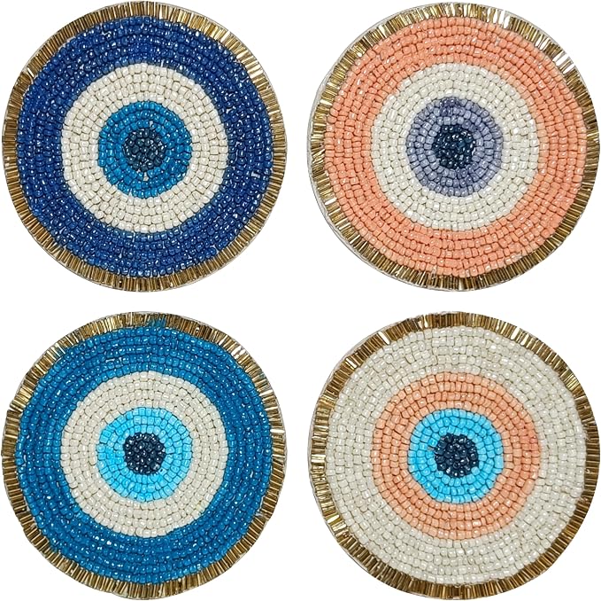 Evil Eye Beaded Coasters Set of 4 by byHomeDecorativeProduct