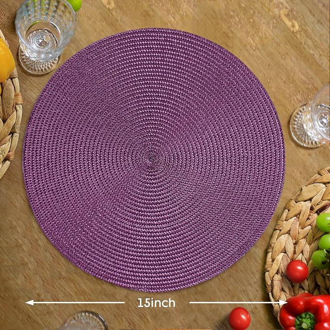 FunWheat Round Braided Placemats Set of 8 Table Mats - Image 2