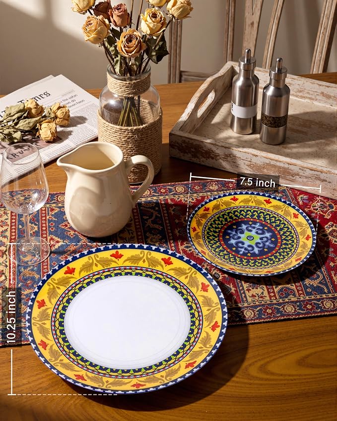 Yellow Plastic Plates, Boho Plates, layered circle red/yellow accents. Durable - Image 3