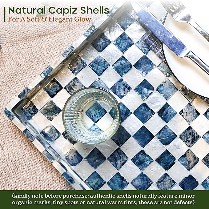 16"x12" Capiz Shell Coastal Decorative Serving Tray, Nautical Serving Tray - Image 2