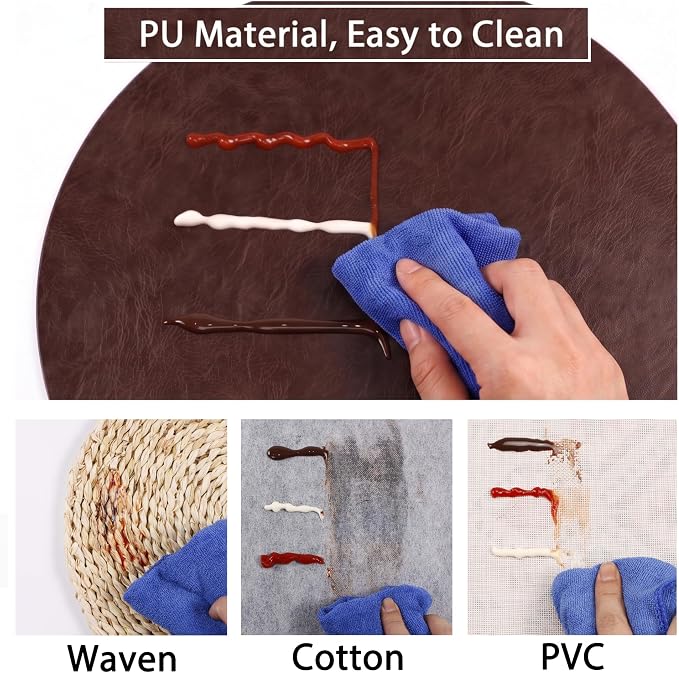 Set of 8 Faux Leather Round Placemats and Coasters, Coffee Mats Kitchen Table - Image 4