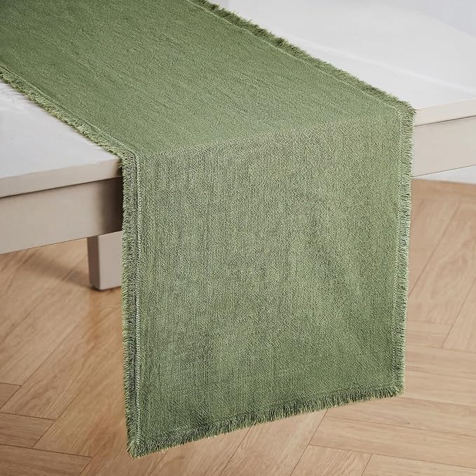 14 x 72 Inches Frayed Edge Table Runner, 270G Heavyweight Sand Washed Slub by KINGSTONE