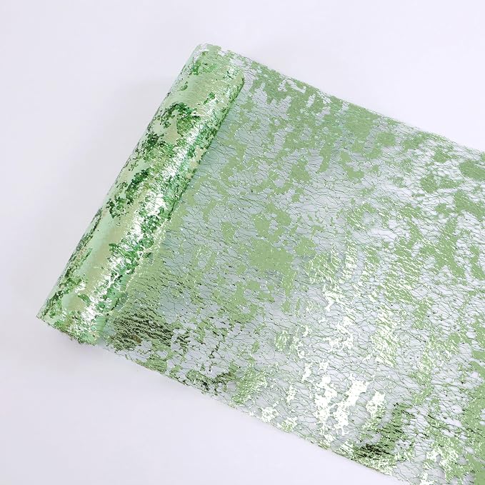 Snowkingdom Sage Green Table Runner, Sequin Glitter Foil Metallic Sage Green by Snowkingdom