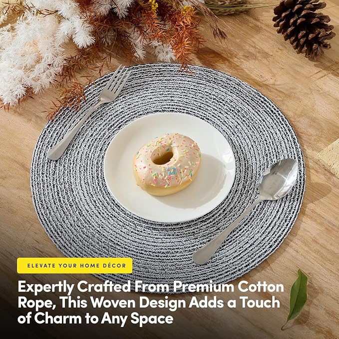Round Placemats Set of 4-100% Cotton Two-Tone Placemat - Image 2
