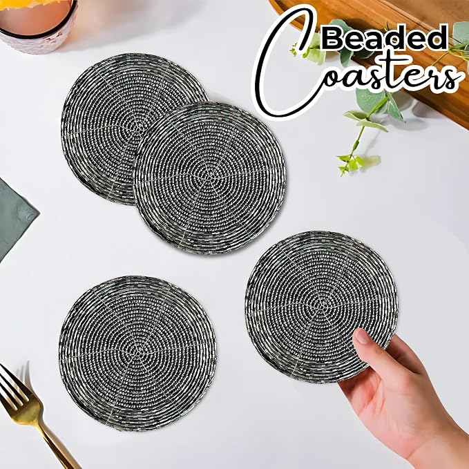 Coasters Set of 4 Handmade Beaded Bar Drink Tabletop Protection - Image 9