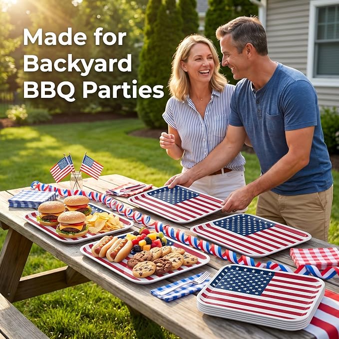 Vesici 6 Pack 4th of July Serving Trays 13x10 Inch American Flag Melamine - Image 7