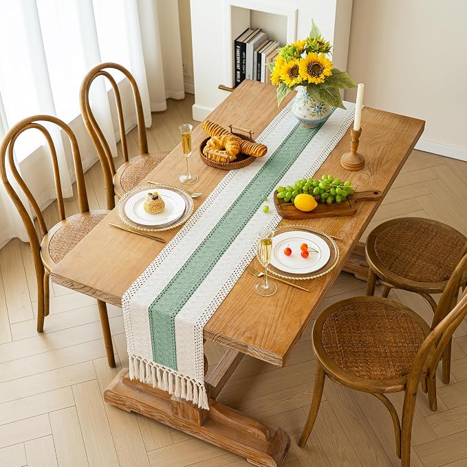Boho Table Runner for Home Decor 12x60 Sage Green Fall Decorations | 60 Inches - Image 6