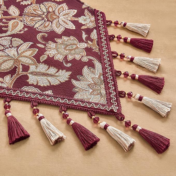Loom and Mill Vintage Jacquard Damask Table Runner 13x108 inch, Burgundy | - Image 6